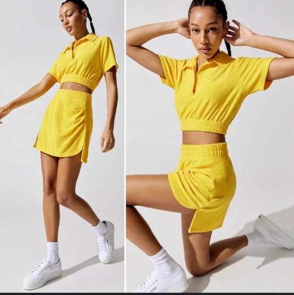 Carbon38 Tops - Carbon38,‎  Micro Terry Cropped Top, Yellow, Size XS